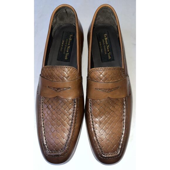 Mens Authentic To Boot New York “DANTE” Woven Leather Loafers Cognac US‎ 8M NEW